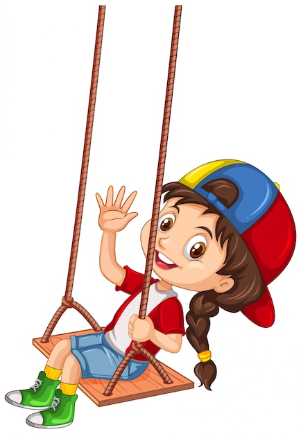 Vector happy girl palying on swing