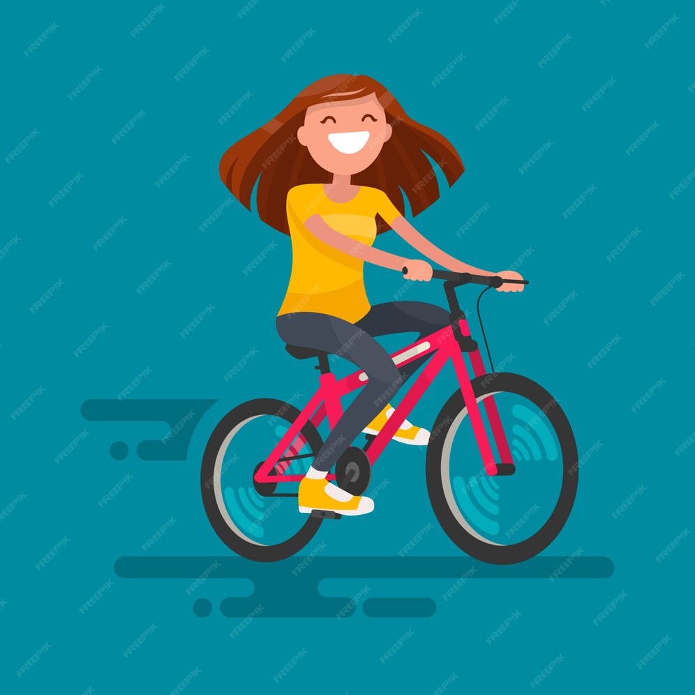 Premium Vector Happy Girl Riding A Bicycle Illustration 