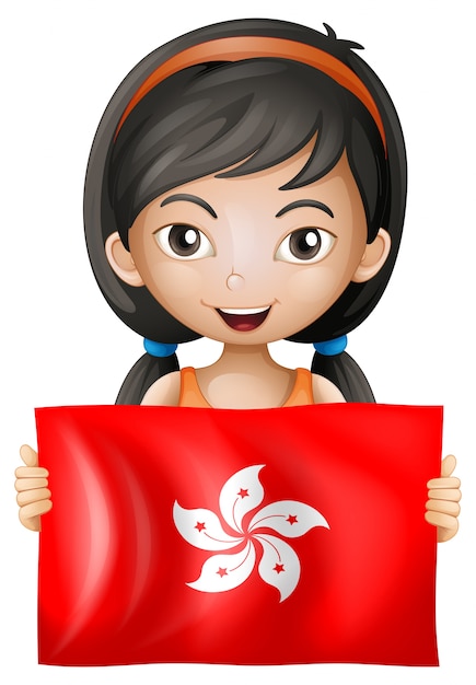 Vettore ragazza felice con la bandiera di hong kong