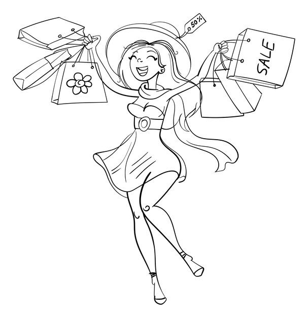 happy girl with shopping bags in shop