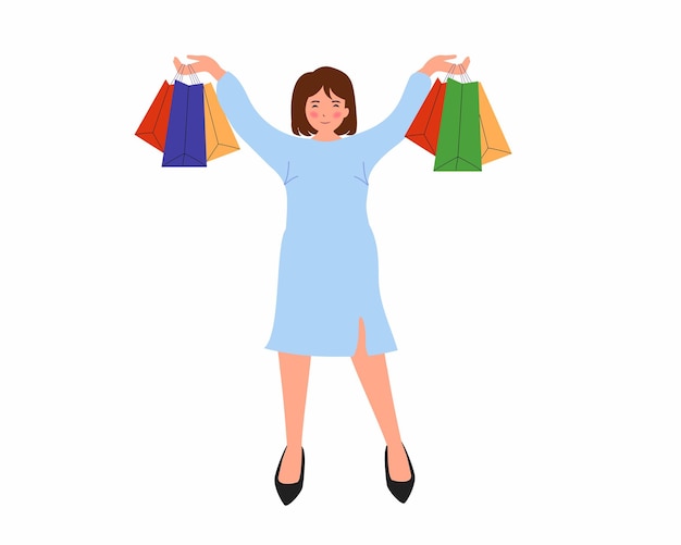 Happy girl with shopping in her hands Online shopping with Fashion clothes seasonal sale