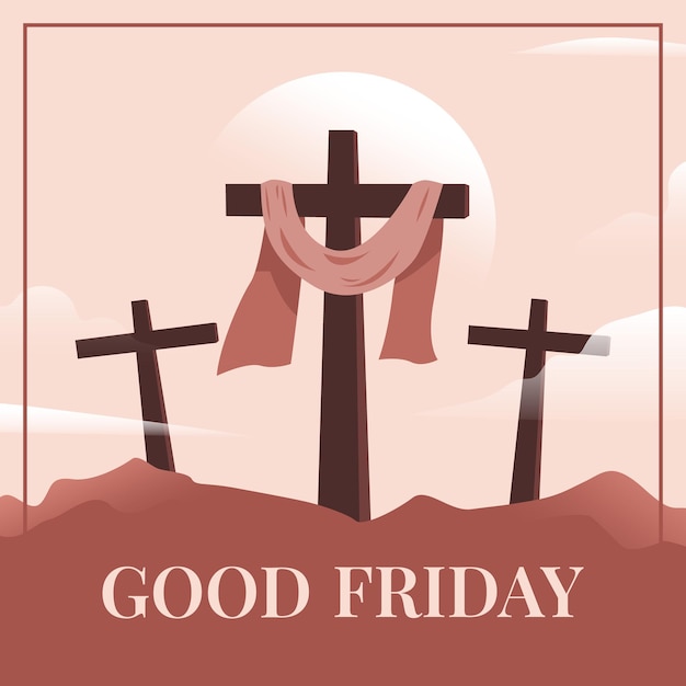 Vector happy good friday flat illustration of catholic christian cross easter jesus