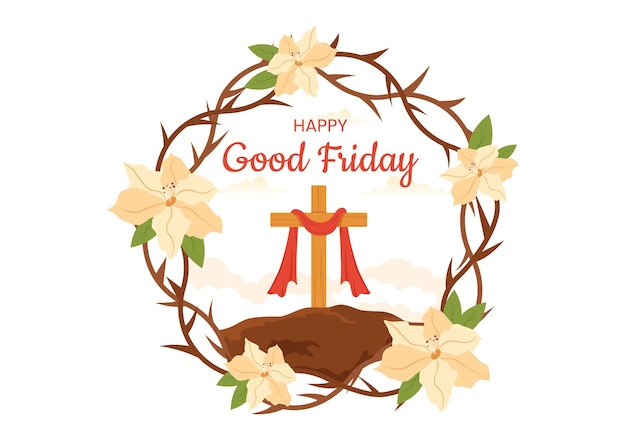 Happy good friday hand drawn  illustration with christian holiday of jesus christ crucifixion design