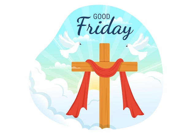 Happy Good Friday Hand Drawn  Illustration with Christian Holiday of Jesus Christ Crucifixion Design