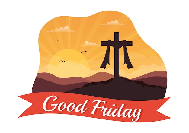 예수 그리스도 십자가 디자인의 기독교 휴일과 함께 행복한 성금요일 손으로 그린 그림