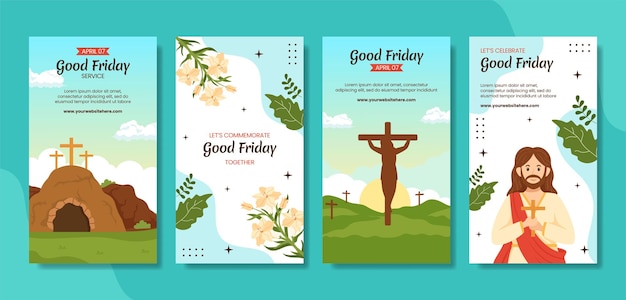 Happy Good Friday Social Media Stories Flat Cartoon Hand Drawn Templates Background Illustration