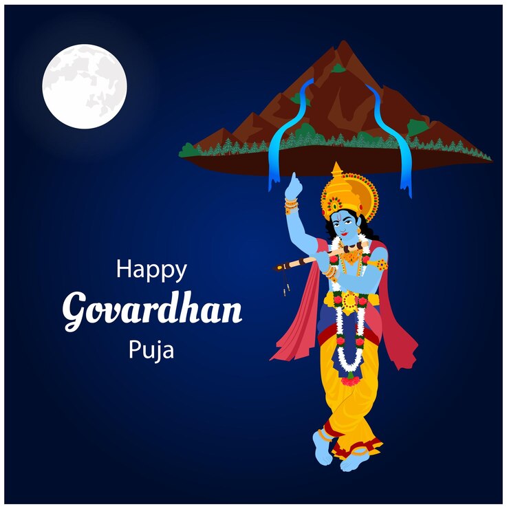 वेक्टर happy govardhan pooja indian hindu festival vector illustration  lord krishna festival