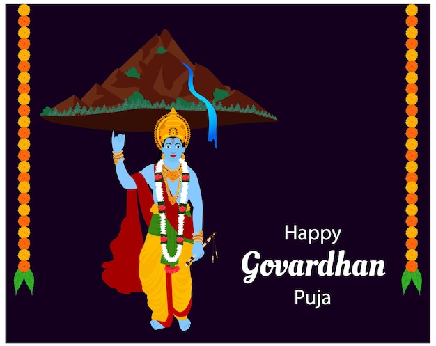 Happy govardhan pooja indian hindu festival vector illustration  lord krishna festival