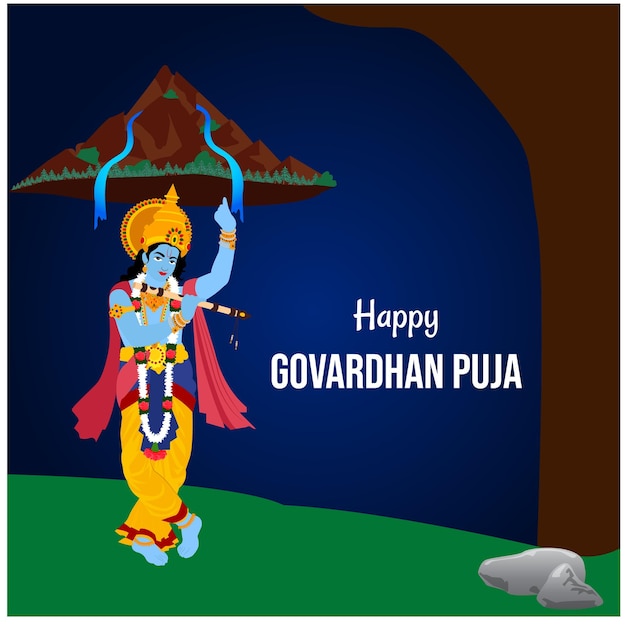 Happy Govardhan Pooja Indian Hindu Festival Vector Illustration  Lord Krishna Festival