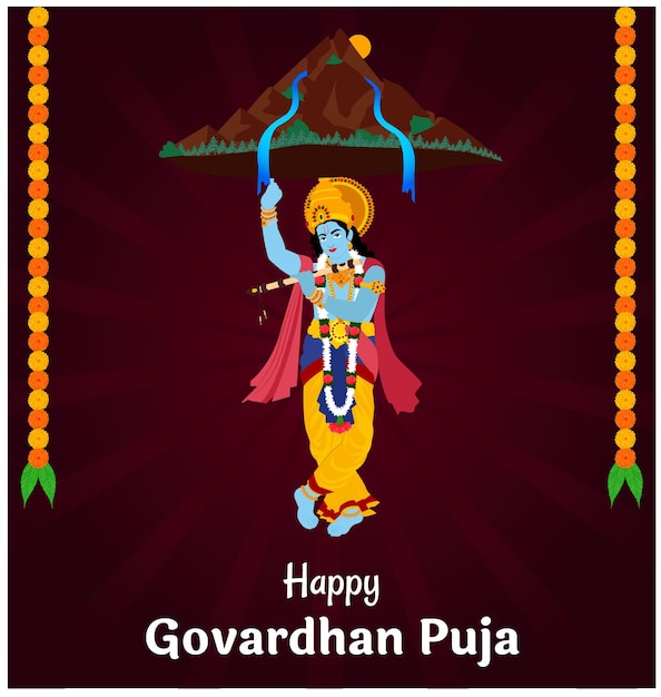 Govardhan Pooja 인도 힌두교 축제 벡터 일러스트 레이 션 Lord Krishna Festival