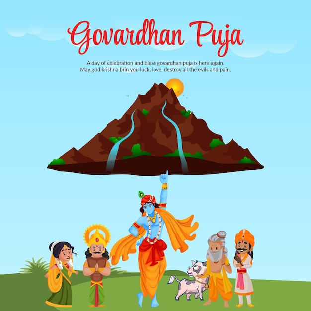 Happy govardhan puja indian religious festival banner design template