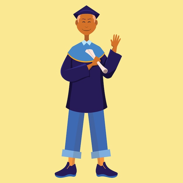 счастливые выпускники в академической одежде, халате или халате, выпускной шапке и с дипломом
