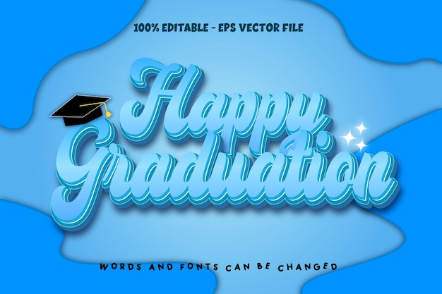 Happy Graduation Bewerkbaar teksteffect Emboss Cartoon-stijl