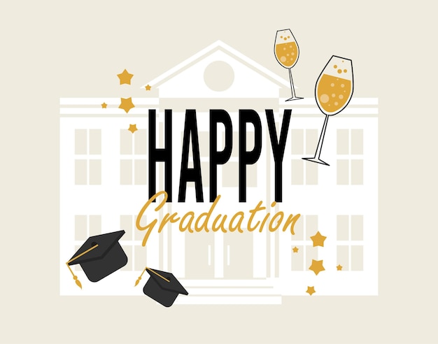 Happy graduation poster with school facade