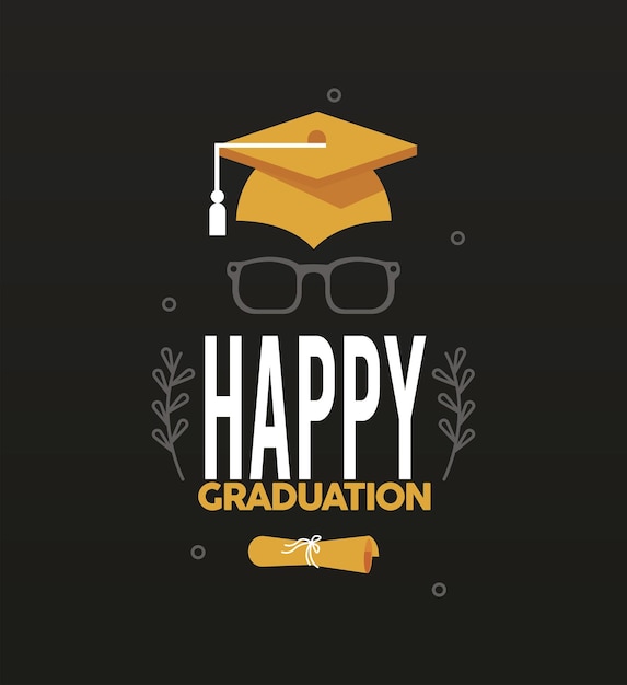 Happy graduation template with golden hat