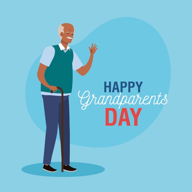 Happy grand parents day with cute grandfather afro vector illustration design
