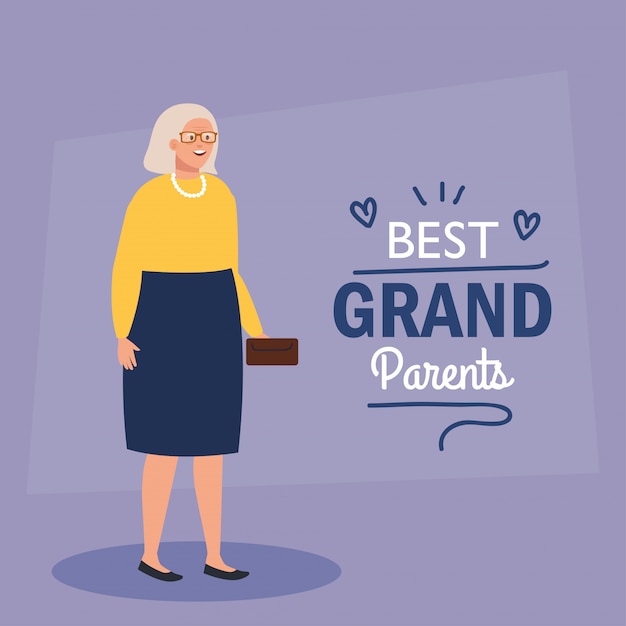 Happy grand parents day, with cute grandmother, and lettering decoration of best grand parents vector illustration design