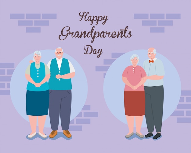 Happy grand parents day with cute old people illustration design