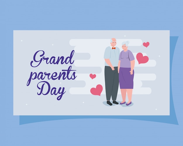 かわいい古いカップルと心の装飾イラストデザインと幸せな祖父母の日