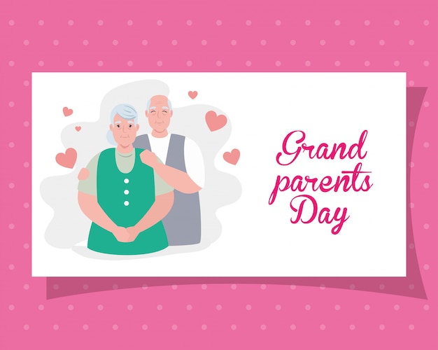 Happy grand parents day with cute older couple and hearts decoration illustration design