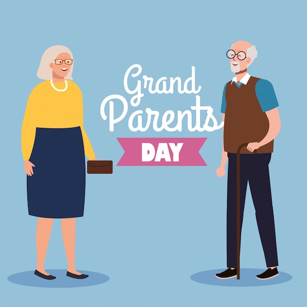 Happy grand parents day with cute older couple vector illustration design