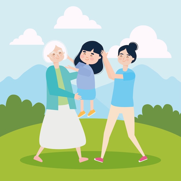 Happy grandmother with woman and girl