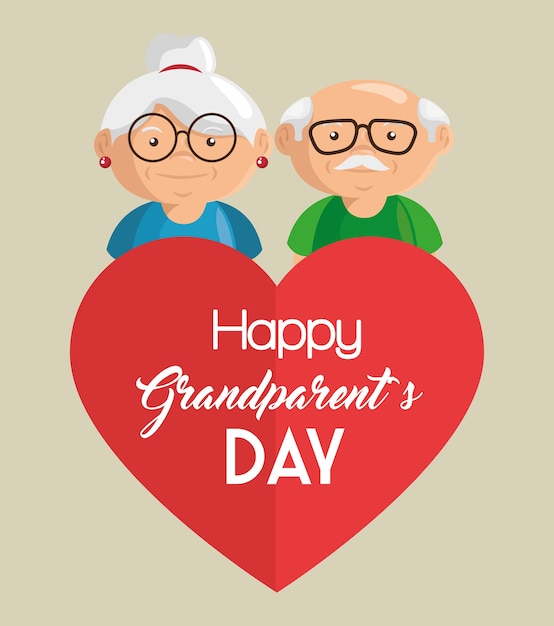 Vector happy grandparent day card with heart and elder couple