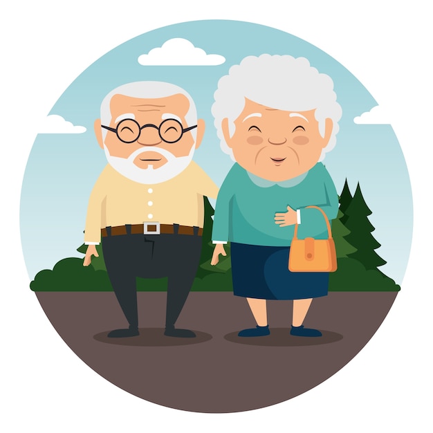 Cartone animato di nonni felici