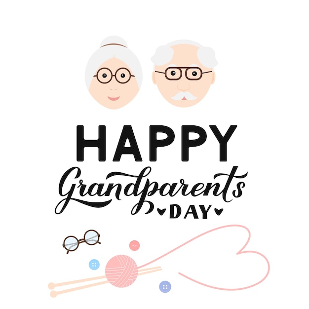 Happy Grandparents Day calligraphy hand lettering with cartoon grandmother and grandfather Easy to edit vector template for Greeting card banner typography poster postcard tshirt mug etc