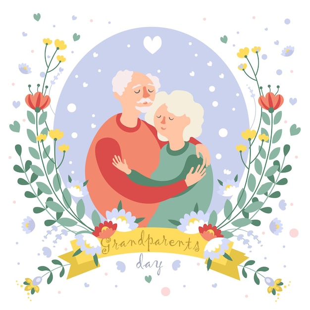 Vector happy grandparents day card fathers day greeting grandmother and grandfather are hugging