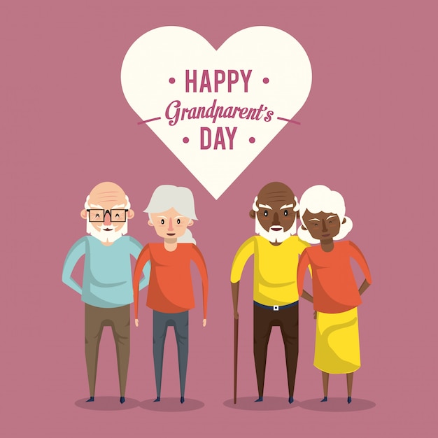 Happy grandparents day card with cartoons