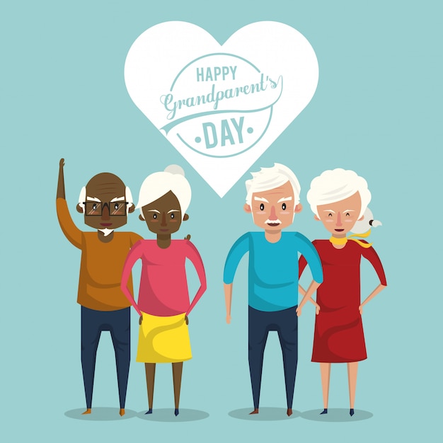 Happy grandparents day card with cartoons