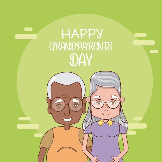 Happy grandparents day card with cute couple cartoons