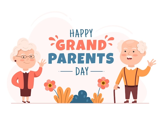 Vector happy grandparents day cute cartoon illustration