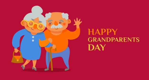 Happy Grandparents Day Cute Elderly Couple Caricature Grandpa and Grandma i