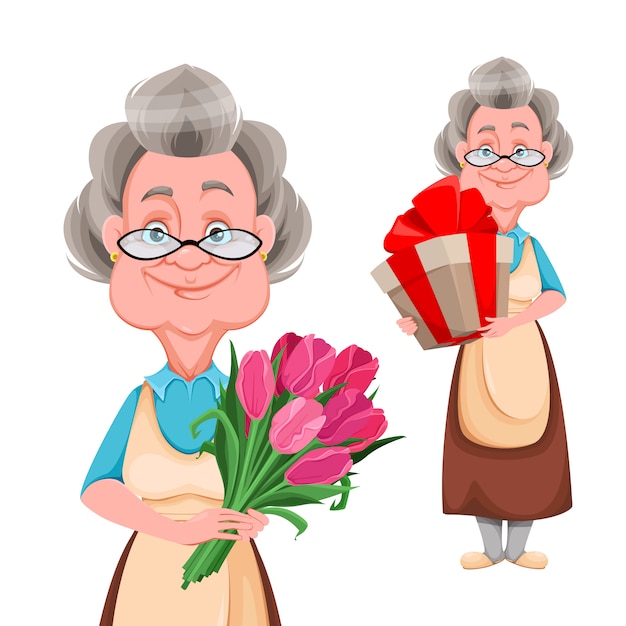 Vector happy grandparents day. cute smiling old woman