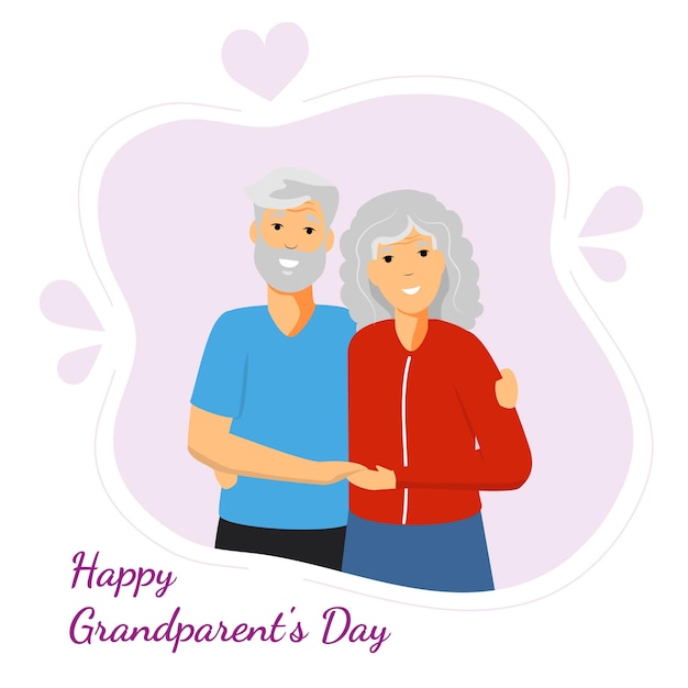 Happy Grandparents Day Greeting with smiling grandfather and grandmother vector illustration