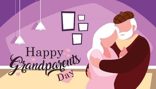 Happy grandparents day poster with couple hugged