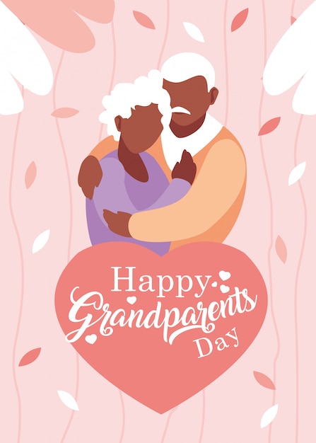 Happy grandparents day poster with old couple hugged