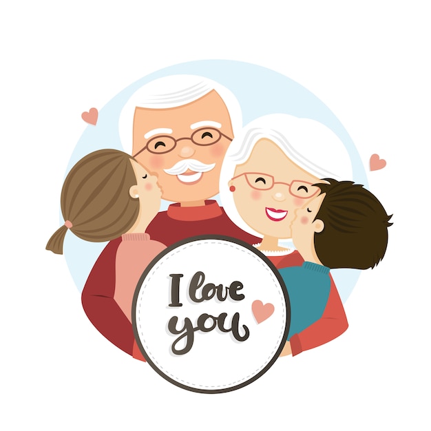 Vector happy grandparents day scene. family hug