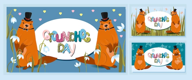 Happy groundhog day design with cute marmots Marmot or beaver wild animal