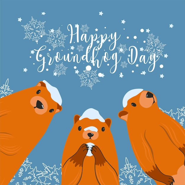 Vector happy groundhog day greeting card happy marmot day