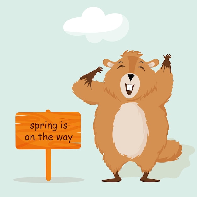 Happy Groundhog Day Happy groundhog rejoices in spring