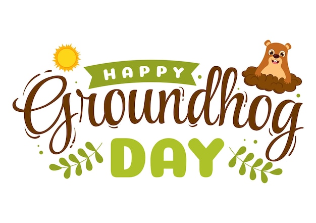 Happy groundhog day op 2 februari met schattig marmotkarakter en tuinachtergrondillustratie