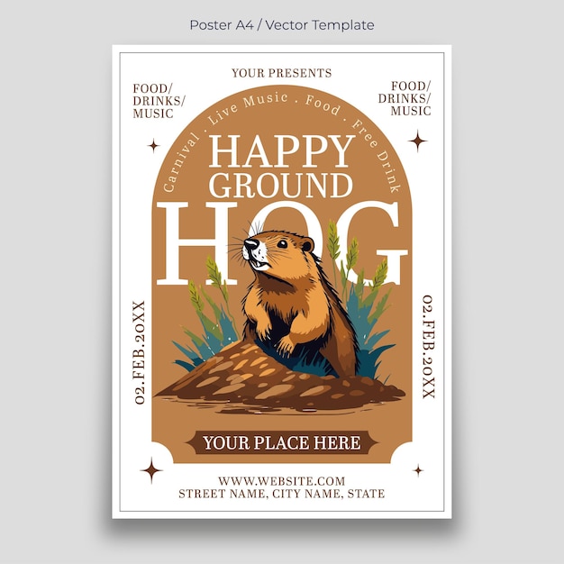 Happy groundhog day poster template