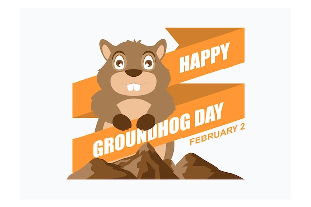 Happy Groundhog Day Vector Design with Cute Marmot Character flat vector modern illustration