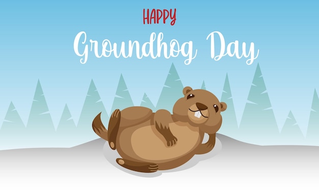 Vettore happy groundhog day illustrazione vettoriale con marmotta