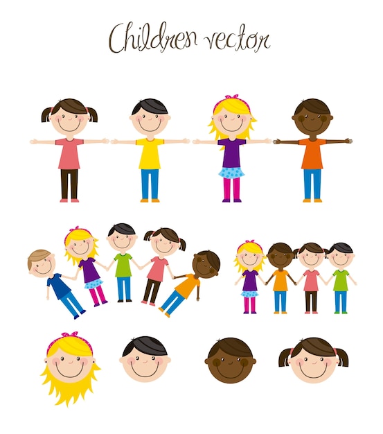 Happy group children team vector illustration