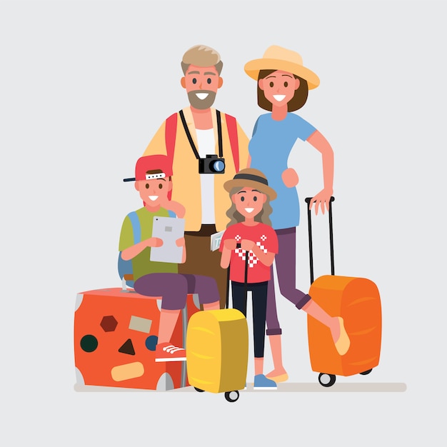 Vector happy group of family traveler