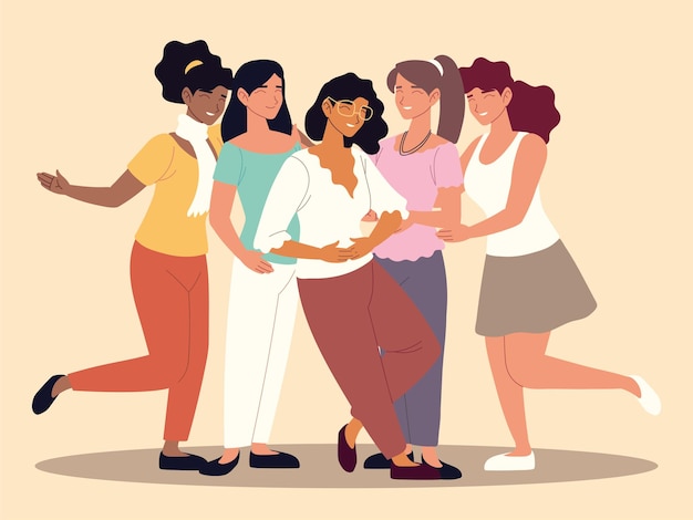 Vector happy group women friends together  illustration